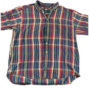 Dockers Indigo‎ Plaid Button Down Short Sleeve Shirt Cotton Casual Large